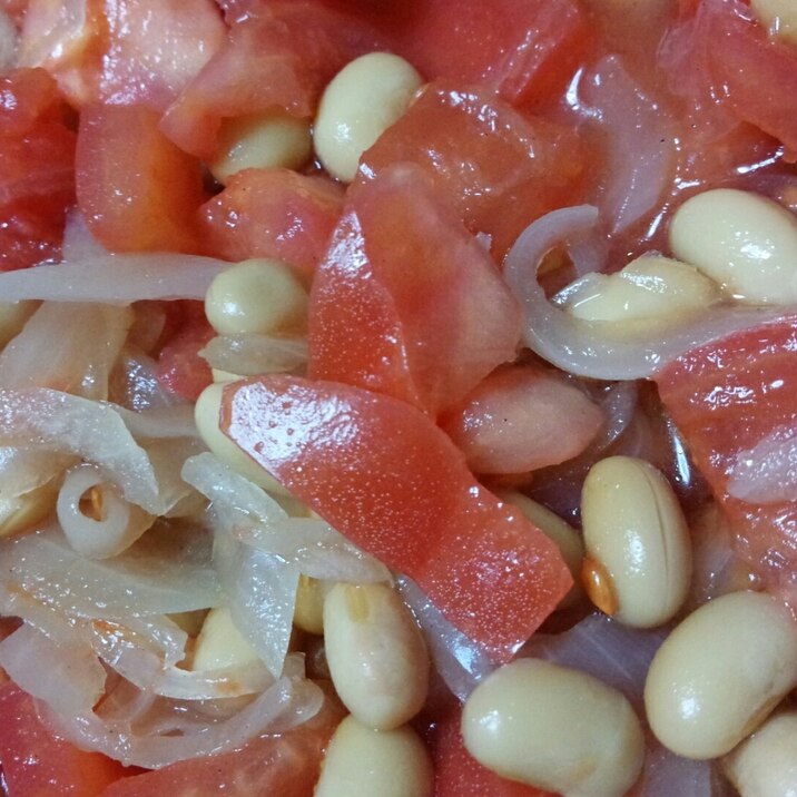 子供でも食べられる☆トマトと玉ねぎと大豆のマリネ